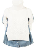 Denim Shirt Panel Turtleneck Sweater