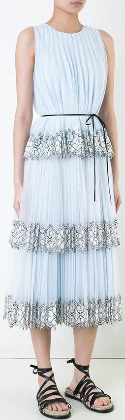 Tiered Lace-Trimmed Pleated Top & Skirt Set