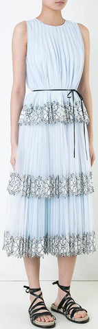Tiered Lace-Trimmed Pleated Top & Skirt Set
