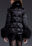 Short Puffer Down Coat with Sheep Wool/Fur, Black