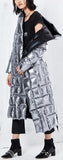 Metallic Silver & Black Reversible Puffer Coat