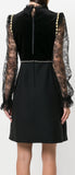 Black Embellished Lace-Trimmed Dress