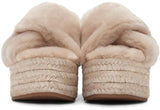 Fur Criss-Cross Platform Espadrille Sandals - Apricot - DESIGNER INSPIRED FASHIONS
