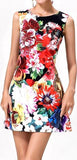 Floral-Appliques Embellished Printed Mini Shift Dress