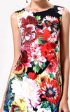 Floral-Appliques Embellished Printed Mini Shift Dress