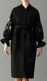 Floral-Embroidered Wrap Coat