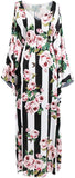 Rose & Stripe Print Kaftan Maxi Dress
