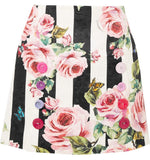 Striped Rose Print Mini Skirt