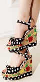Embroidered Polka-Dot Crepe and Cork Sandals - DESIGNER INSPIRED FASHIONS