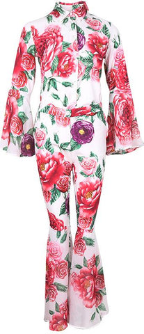 Floral Print Shirt and Flared Pant Set