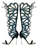 Studded Gladiator Sandals - Blue and Black, Pink, Black