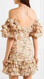 Off-the-Shoulder Printed Linen and Silk-Blend Mini Dress