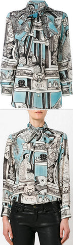 Printed Neck-Tie Silk Blouse - DESIGNER INSPIRED FASHIONS