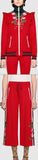 Embroidered Technical Jersey Jacket and Embroidered Wide Leg Jogging Pants, Red