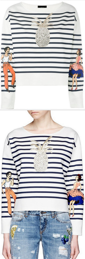 Pineapple-Embellished Striped Top