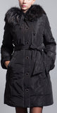Floral-Cuff Fur Collar Puffer Down Coat, Black