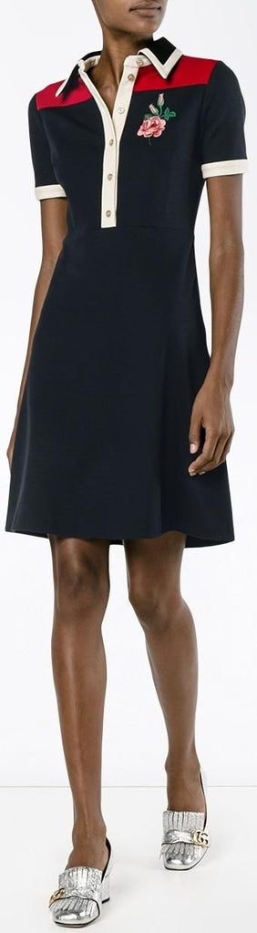 Rose Embroidered Polo Dress - DESIGNER INSPIRED FASHIONS