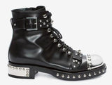 Studded Lace-Up Cap-Toe Boot, Black