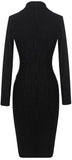 Black Pinstripe Double-Breasted Fitted Dress