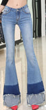 Flared & Frayed Color-Block Jeans