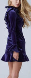 Ruffled Blue Velvet Mini Dress - DESIGNER INSPIRED FASHIONS