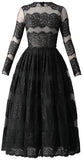 Black Lace-Paneled Fit & Flare Midi Dress