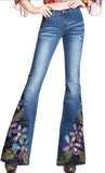 Embellished Floral Faded Flared Jeans in Dark or Light Blue Wash - DESIGNER INSPIRED FASHIONS