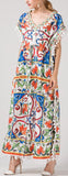 Majolica Multicolored Print Tassel-Trimmed Maxi Dress