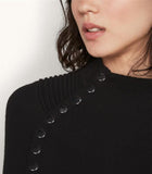 Snap Embellished Cape Sleeve Knit Sweater in Black or White - DESIGNER INSPIRED FASHIONS