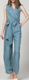 Draped V-Neck Jumpsuit - (Light Blue, Green, Terracotta Red) - DESIGNER INSPIRED FASHIONS