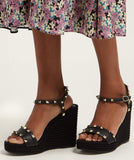 'Torchon' Rockstud Leather Wedge Sandals