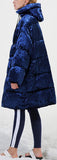 Blue Crushed Velvet Puffer Coat