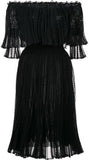 Black Off-the-Shoulder Knitted Lace Dress - DESIGNER INSPIRED FASHIONS