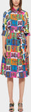 Alphabet Print Silk Midi Shirt Dress