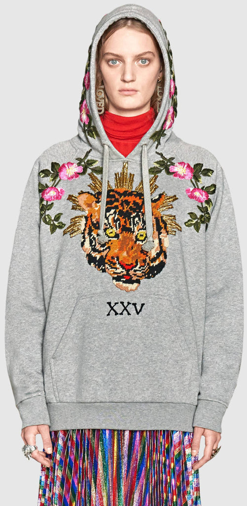 Embroidered Hooded Sweatshirt, Grey - DESIGNER INSPIRED FASHIONS