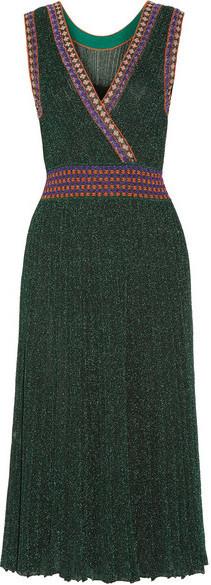 Convertible Wrap-Effect Pleated Crochet-Knit Midi Dress - DESIGNER INSPIRED FASHIONS