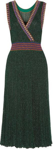 Convertible Wrap-Effect Pleated Crochet-Knit Midi Dress - DESIGNER INSPIRED FASHIONS