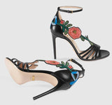 Embroidered Leather Mid Heel Sandals | DESIGNER INSPIRED FASHIONS