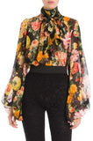 Floral Tie-Neck Chiffon Blouse