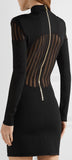 Black Mesh-Paneled Stretch-Knit Mini Dress - DESIGNER INSPIRED FASHIONS