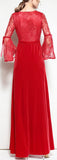 Bell-Sleeve Lace & Velvet Gown, Red