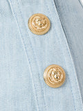 Denim Mini Skirt with Gold Button Embellishments - DESIGNER INSPIRED FASHIONS