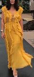 'Ambra' V-Neck Cap-Sleeve Layered Ruffle Maxi Dress | DESIGNER INSPIRED FASHIONS