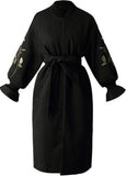 Floral-Embroidered Wrap Coat