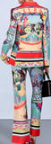 Printed Blazer and Flared Pant Suit