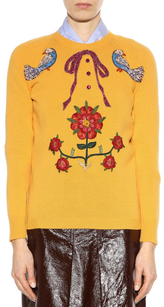 Rhinestone Embroidered Wool Knit Sweater - DESIGNER INSPIRED FASHIONS