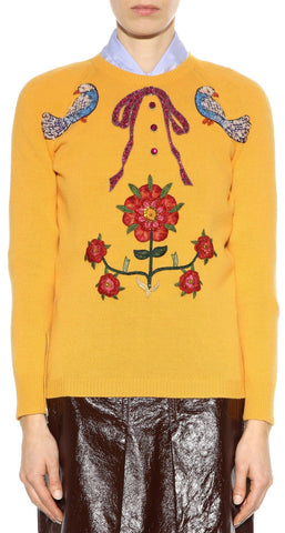 Rhinestone Embroidered Wool Knit Sweater - DESIGNER INSPIRED FASHIONS