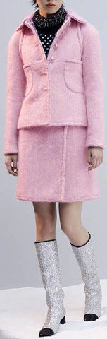 Tweed Jacket & Skirt Set, Pink or Light Beige