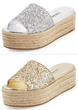 Glitter Platform Espadrilles Slide Sandal - Argento - (Silver or Gold) - DESIGNER INSPIRED FASHIONS