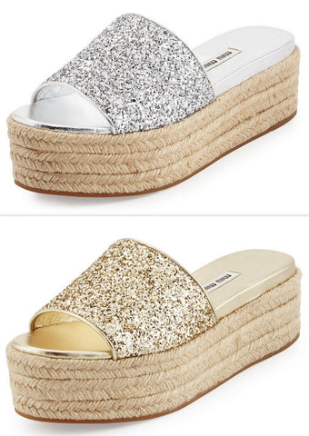 Glitter Platform Espadrilles Slide Sandal - Argento - (Silver or Gold) - DESIGNER INSPIRED FASHIONS